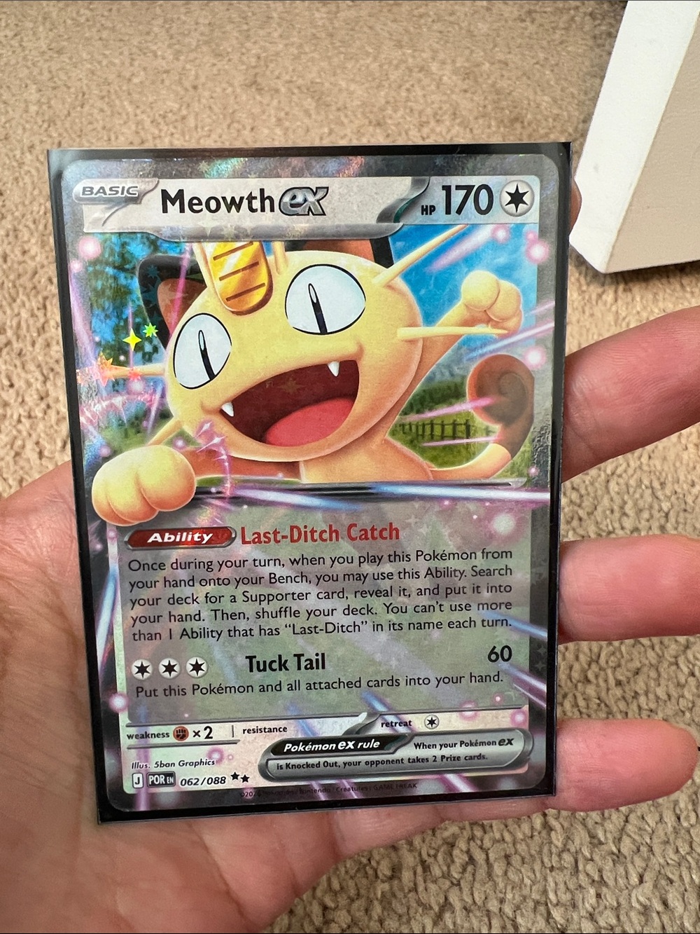 Pokemon Meowth EX Holo Yellow Pink Blue